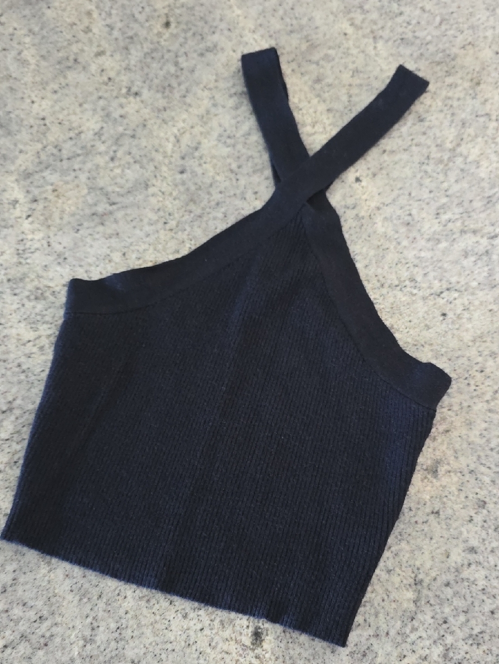 Kendall & Kylie Black Ribbed Crop Knit Tank Top
